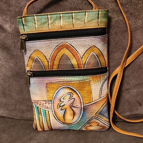 Anuschka Purse Multicolor Crossbody Bag Genuine Leather Multiple Pockets EUC - Picture 1 of 13